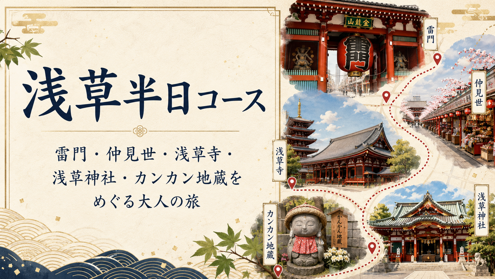 浅草半日コース｜雷門・仲見世・浅草寺・浅草神社・カンカン地蔵をめぐる大人の旅