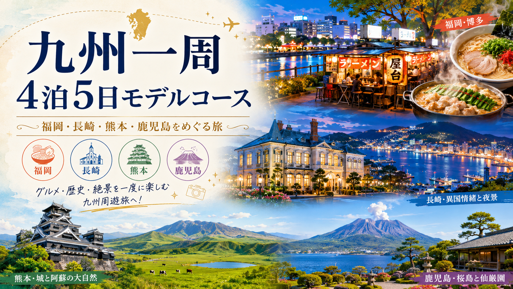 ぐるっと九州一周4泊5日｜博多・長崎・阿蘇・桜島をめぐる旅